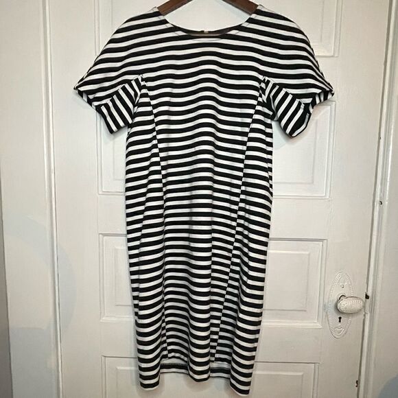 J. Crew Black & White Striped Short Sleeve Dress w/ Exposed Zipper - Picture 1 of 12